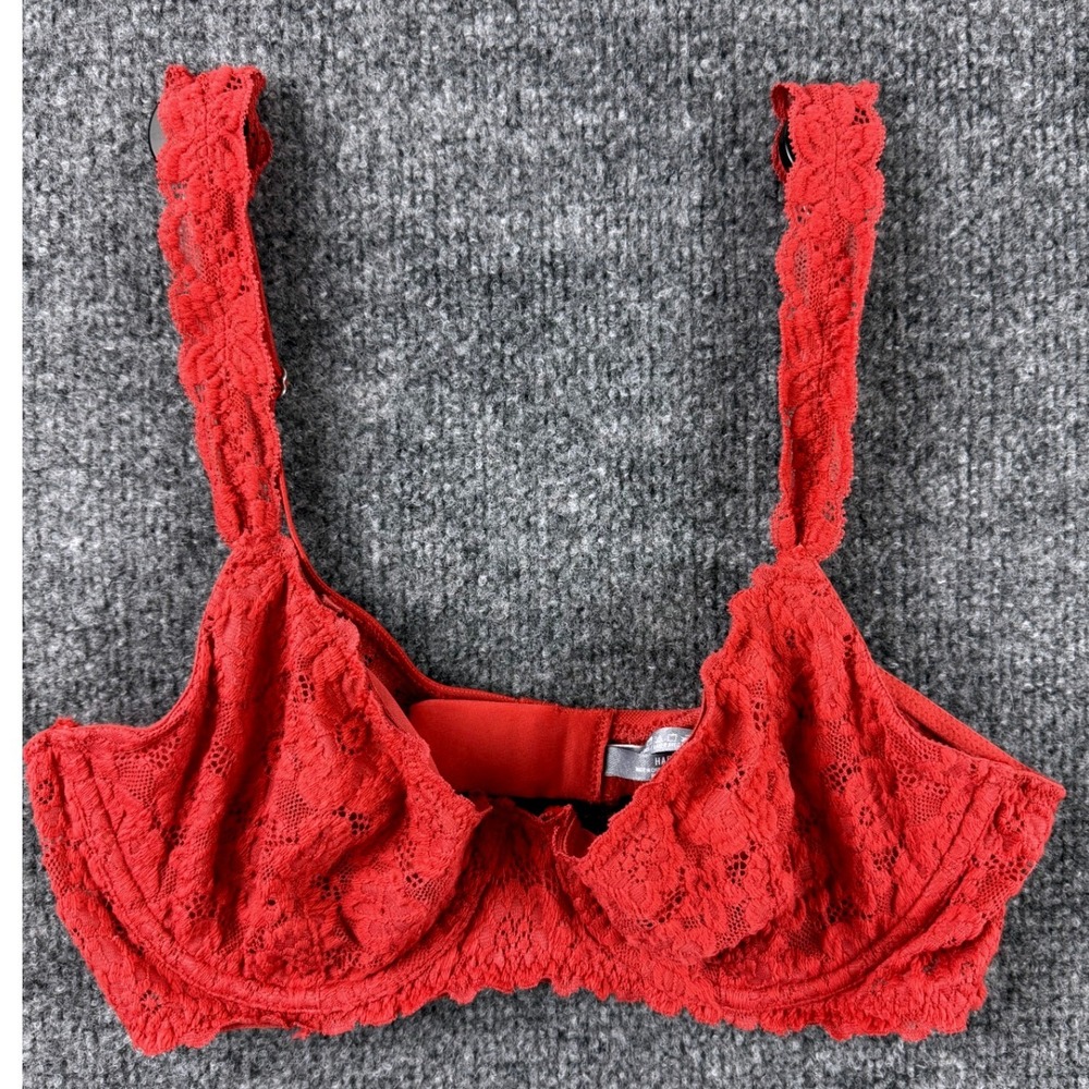 Aerie Happy Red Floral Lace Unlined Underwire Bra Sz 34C Adjustable Straps EUC